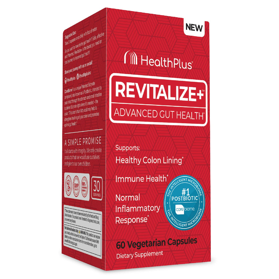 Revitalize+ Corebiome Tributyrin Postbiotics for Complete Digestive Health, Leaky Gut, Colon | Gut Health Supplements for Men & Women | 60 Capsules, 30 Servings