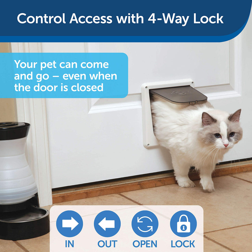 Interior Cat Door: 4-Way Locking, Indoor Pet Door Flap - Tinted Privacy Door for Cat Litter Box or Pet Feeder, Built-in Door Lock, Durable Door Frame, DIY Easy Install, Hardware Kit Included