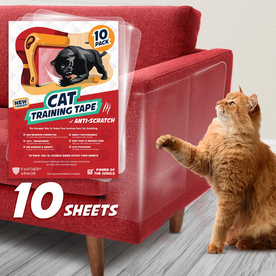 Cat Scratch Furniture Protector – Double Sided Anti Cats Scratching Sticky Tape – 10 Sheets, 5-Pack XL 16 L 12 W + 5-Pack Large 17 L 10 W Furniture Protectors – Clear Training Tape