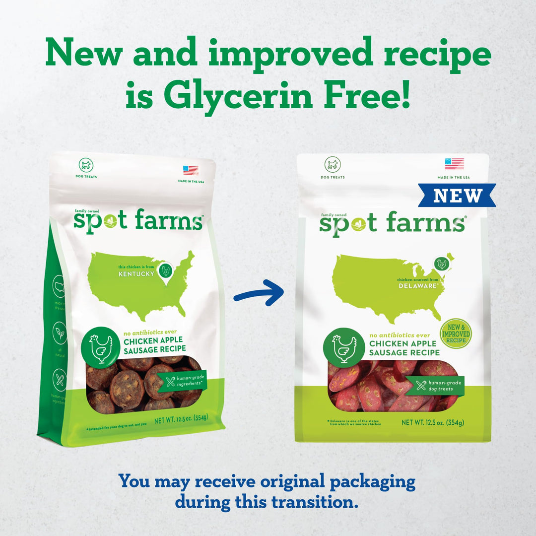 Spot Farms Chicken Apple Sausage Healthy All Natural Dog Treats Human Grade Made in USA 12.5 oz