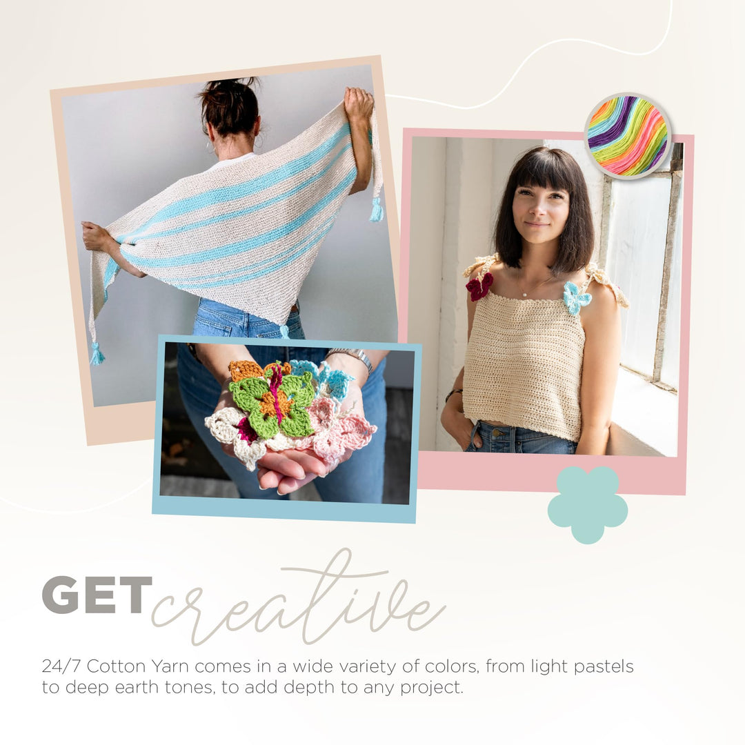 Lion Brand 24/7 Cotton Yarn, Lightweight Yarn for Knitting, Crocheting, and Crafts, White, 1 Pack