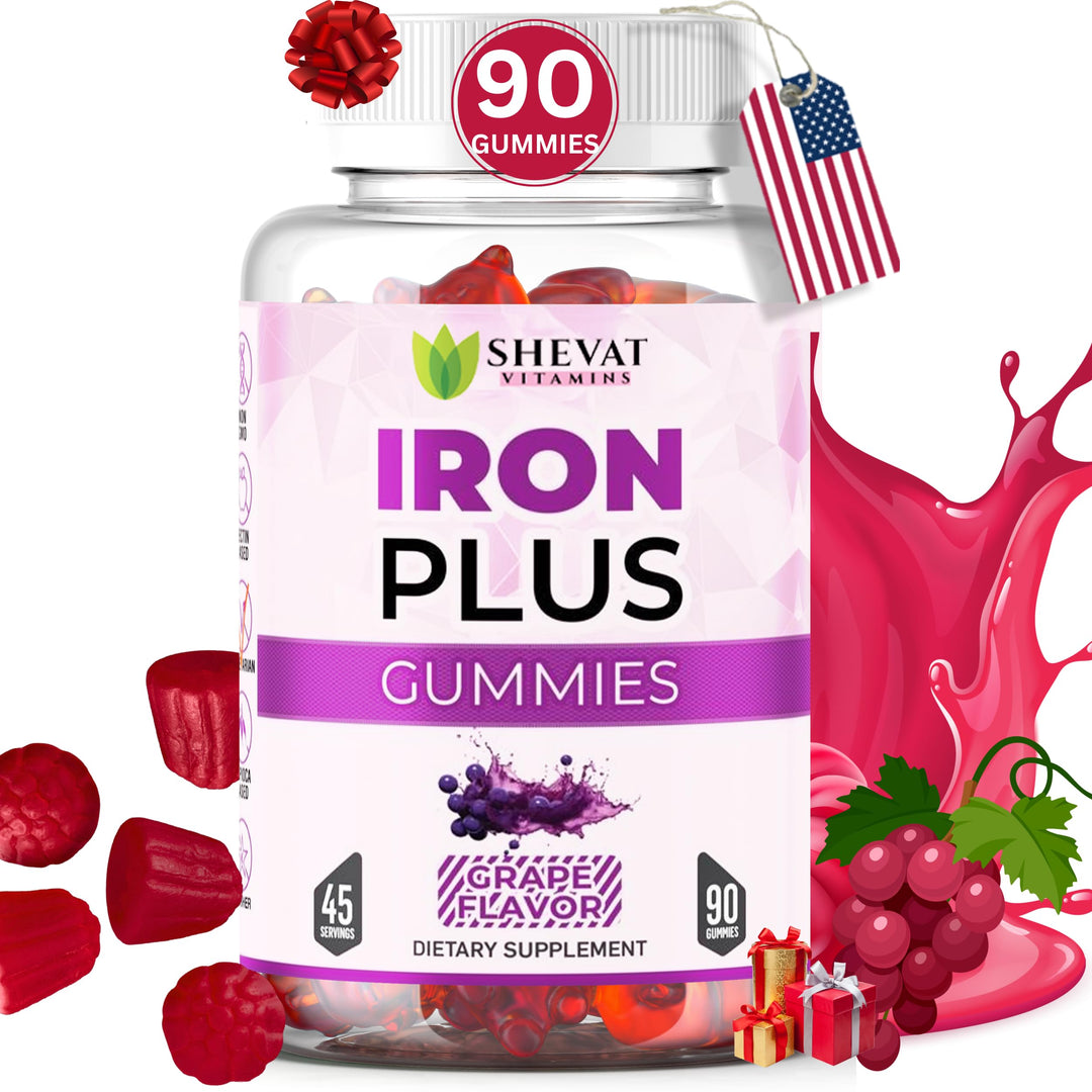 Made in USA 90 Iron Gummies For Women Anemia - Vegan, Gluten Free &amp; Immune Support Iron Supplement Gummies (Grape) - Chewable Iron Gummies for Men - Kids iron Gummies for Kids with Vitamin C, A &amp; Zinc