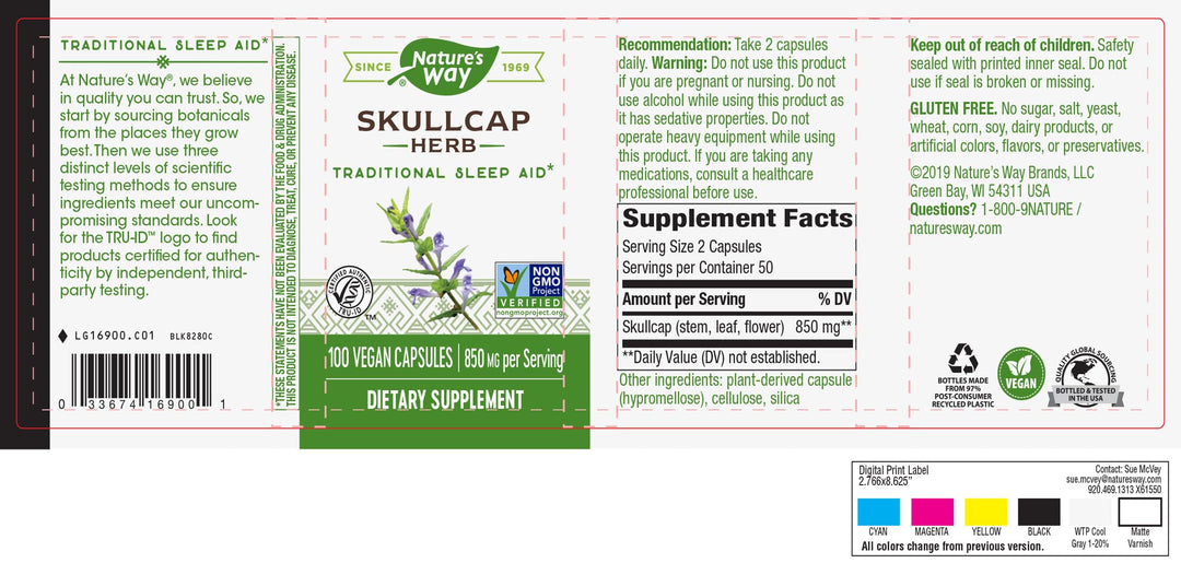 Nature&#39;s Way Skullcap Herb - Traditional Herbal Sleep Support* - Skullcap Herb - Non-GMO Project Verified - Gluten Free &amp; Vegan - 100 Vegan Capsules