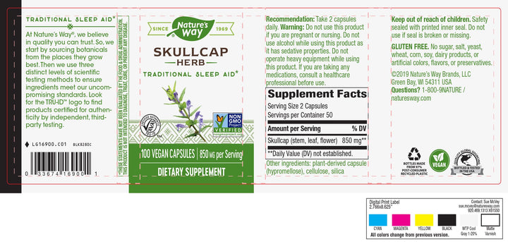 Nature&#39;s Way Skullcap Herb - Traditional Herbal Sleep Support* - Skullcap Herb - Non-GMO Project Verified - Gluten Free &amp; Vegan - 100 Vegan Capsules