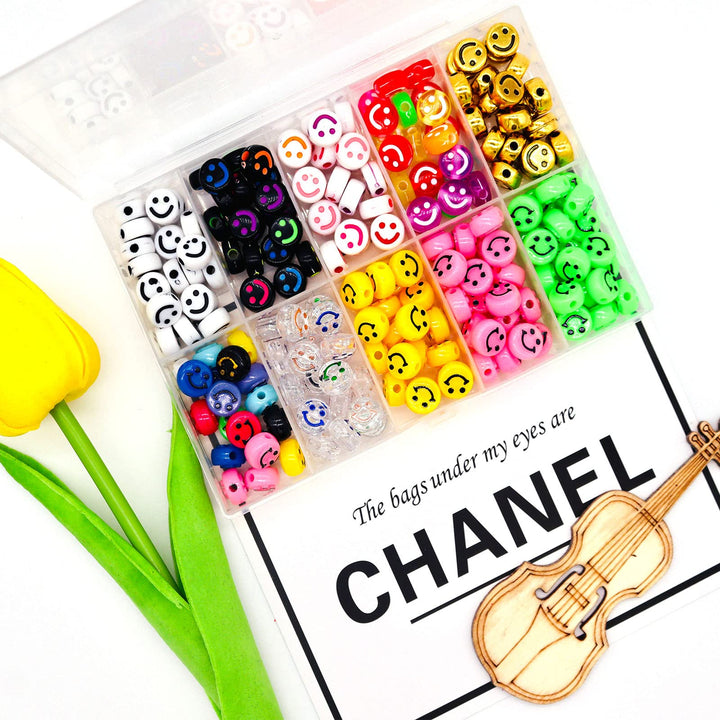 200PCS 10mm Smiley Face Beads,Acrylic Round Happy Face Loose Spacer Beads Colorful Smiley Face Charms for DIY Jewelry Bracelet Hair Accessories Earring Necklace Craft Supplies