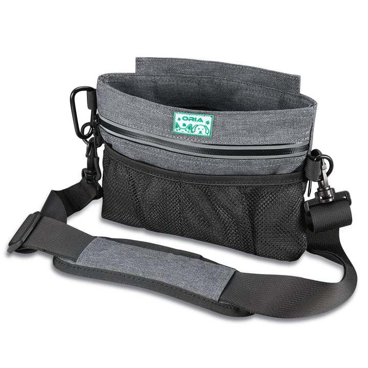 Dog Treat Training Pouch, Pet Out Training Belt Bag, Dog Food Bag with Removable Inner Pocket, Built-in Poop Bag Dispenser, Dog Training Bag, Gray
