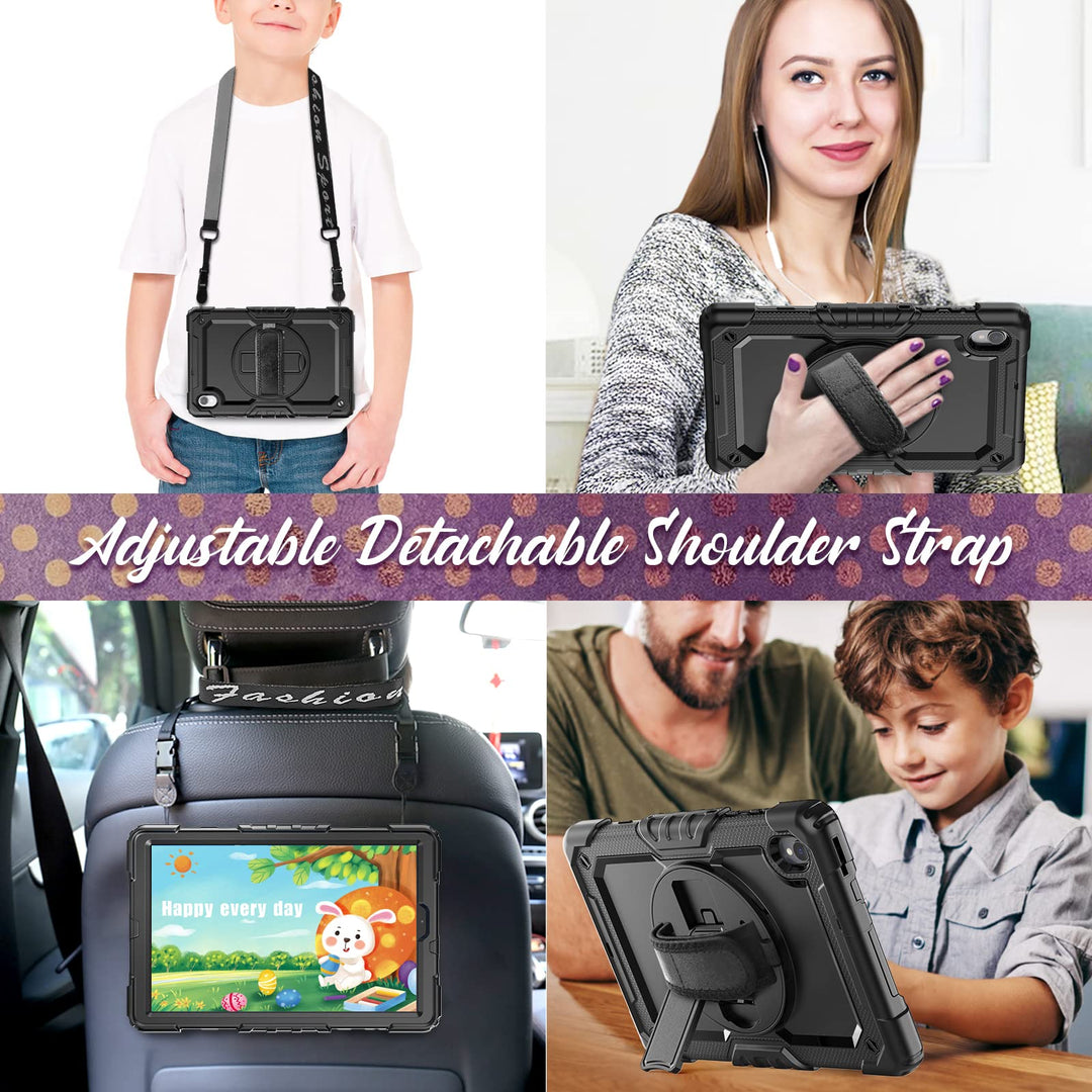 Case for Lenovo Tab M10 Plus 10.3 Inch/Tab K10, Protective with Screen Protector/Rotating Hand Strap, K10 M10 Plus Tablet Case 10.3 TB-X606F/TB-X606X/TB-X6C6F/TB-X6C6X, Black