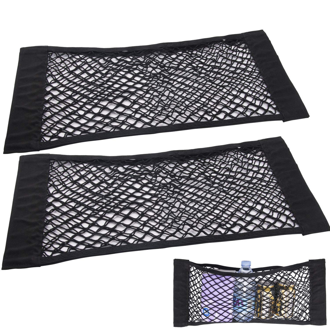 2 Pack Car Trunk Net Mesh Auto Cargo Storage Organizer Small Elastic SUV Netting Pocket Wall Sticker Add on Pouch Bag, 24 x 10 inch