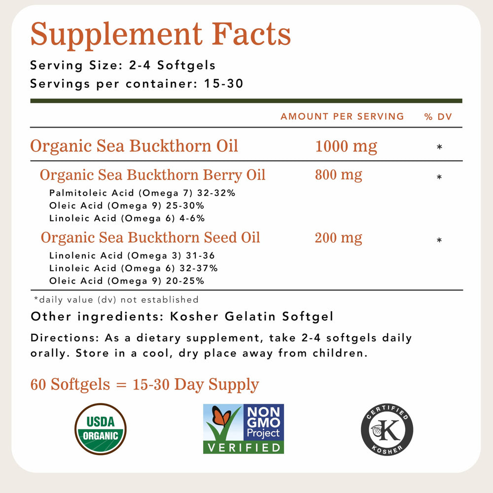 Sea Buckthorn Oil Blend, Omega-7 Complete, 60-Softgels (500mg Each)