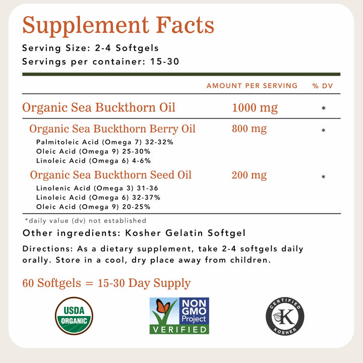 Sea Buckthorn Oil Blend, Omega-7 Complete, 60-Softgels (500mg Each)