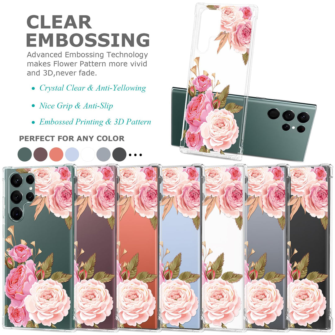 Floral Clear Case for Galaxy S22 Ultra for Women/Girls,Pretty Phone Cover for Samsung Galaxy S22 Ultra 5G,Flower Design Slim Soft Transparent Drop Proof TPU Protective Silicone Shell,FL-K