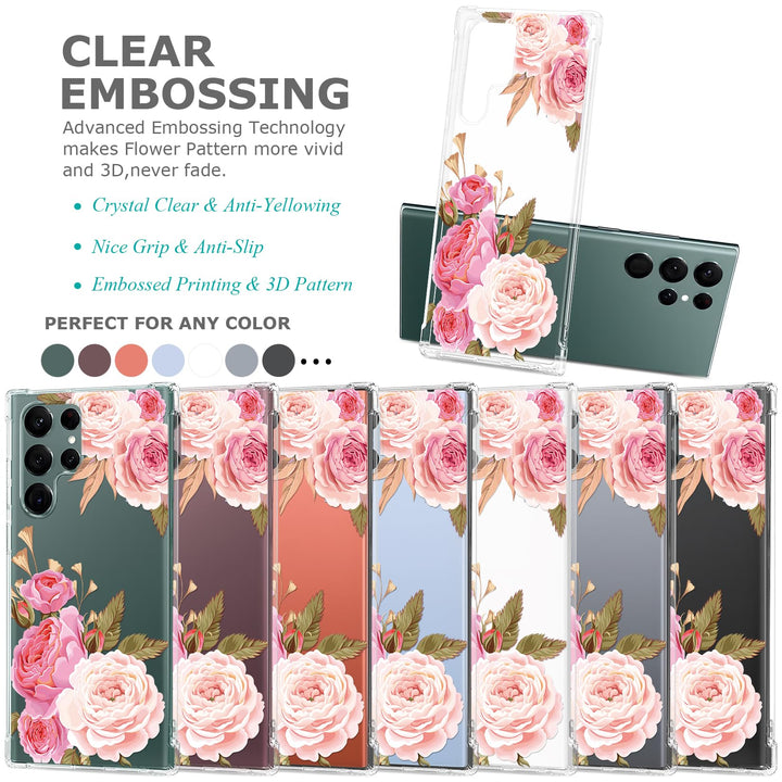 Floral Clear Case for Galaxy S22 Ultra for Women/Girls,Pretty Phone Cover for Samsung Galaxy S22 Ultra 5G,Flower Design Slim Soft Transparent Drop Proof TPU Protective Silicone Shell,FL-K
