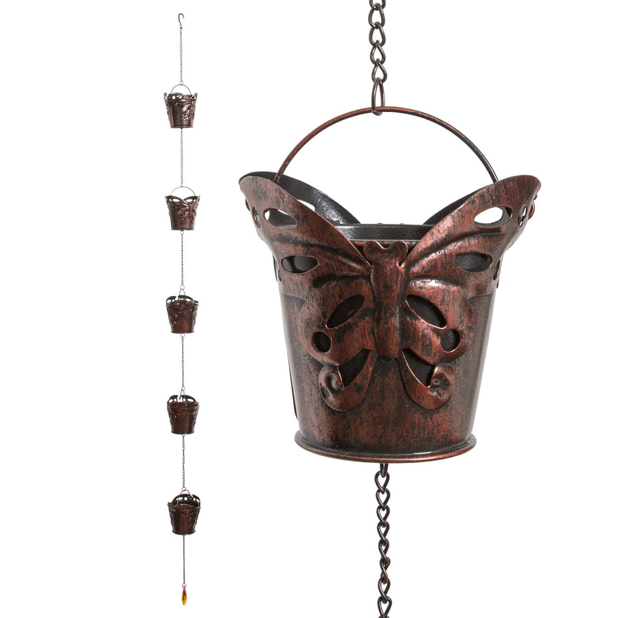 Iron Butterfly Decorative Rain Chain for Gutters | Unique Downspout Extension Home Décor | Rainwater Diverter with Rain Collector Cups is an Excellent Gift Idea for Housewarming, Birthday