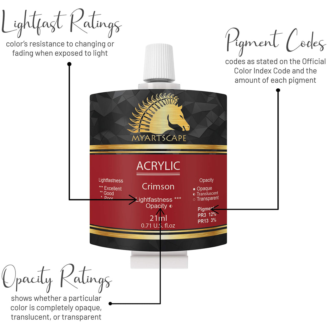 Acrylic Painting Tubes Set - 48 x 21ml - Lightfast - Heavy Body - Rich Pigments - Vibrant Colors - Professional Art Supplies - Artist Quality Paints