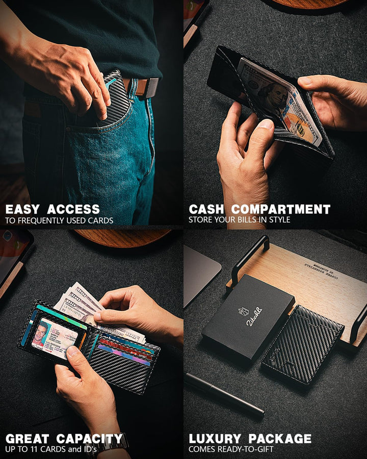 Zitahli Mens-Wallet-Slim-Leather-RFID Blocking Wallet f