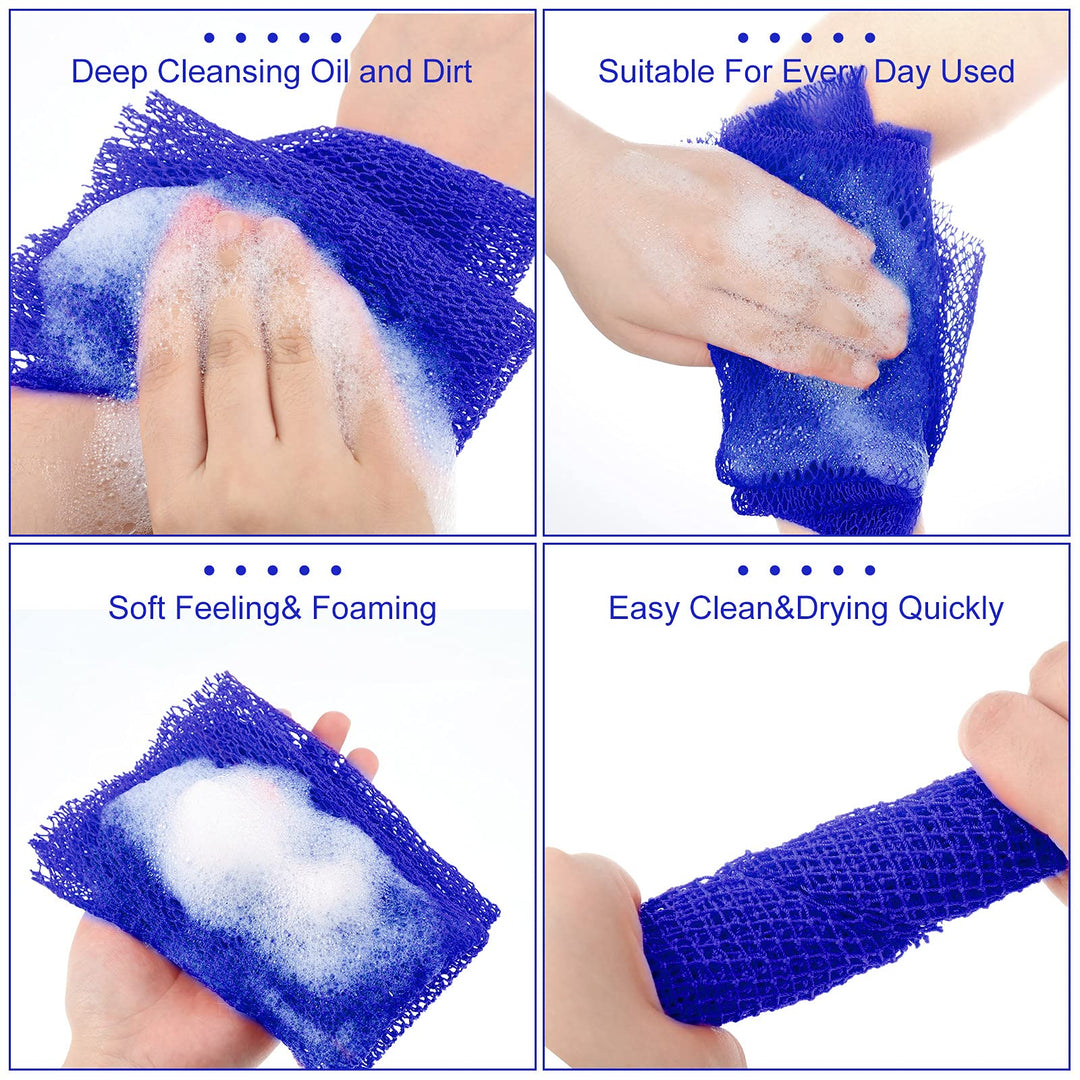 2 Pieces African Net Bath Sponge African Exfoliating Long Body Scrubber Tight Weave Beauty Skin Smoother Tower Bath Cloth Porous Stretches Back Washcloths for Daily Use or Stocking Stuffer (Blue)