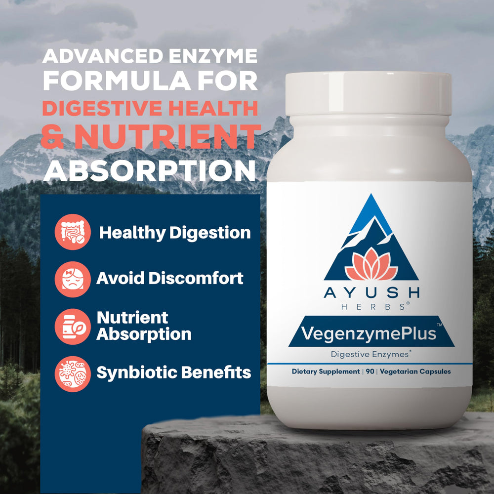 VegenzymePlus - Digestive Enzymes for Women & Men, Enzymes for Digestion with Bromelain, Lipase, Lactase, Protease, 100% Vegetarian Gut Health Supplement - 60 Capsules (1 Count)