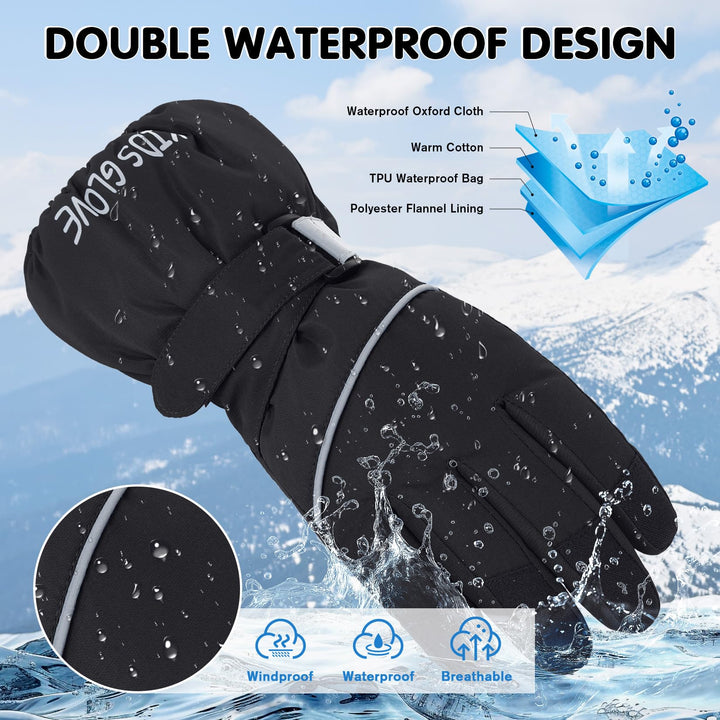 Kids Gloves Waterproof Boys Girls Ski Gloves Kids Snow Gloves for Toddlers Warm Winter Gloves for Kids Black S (4-6 Years)