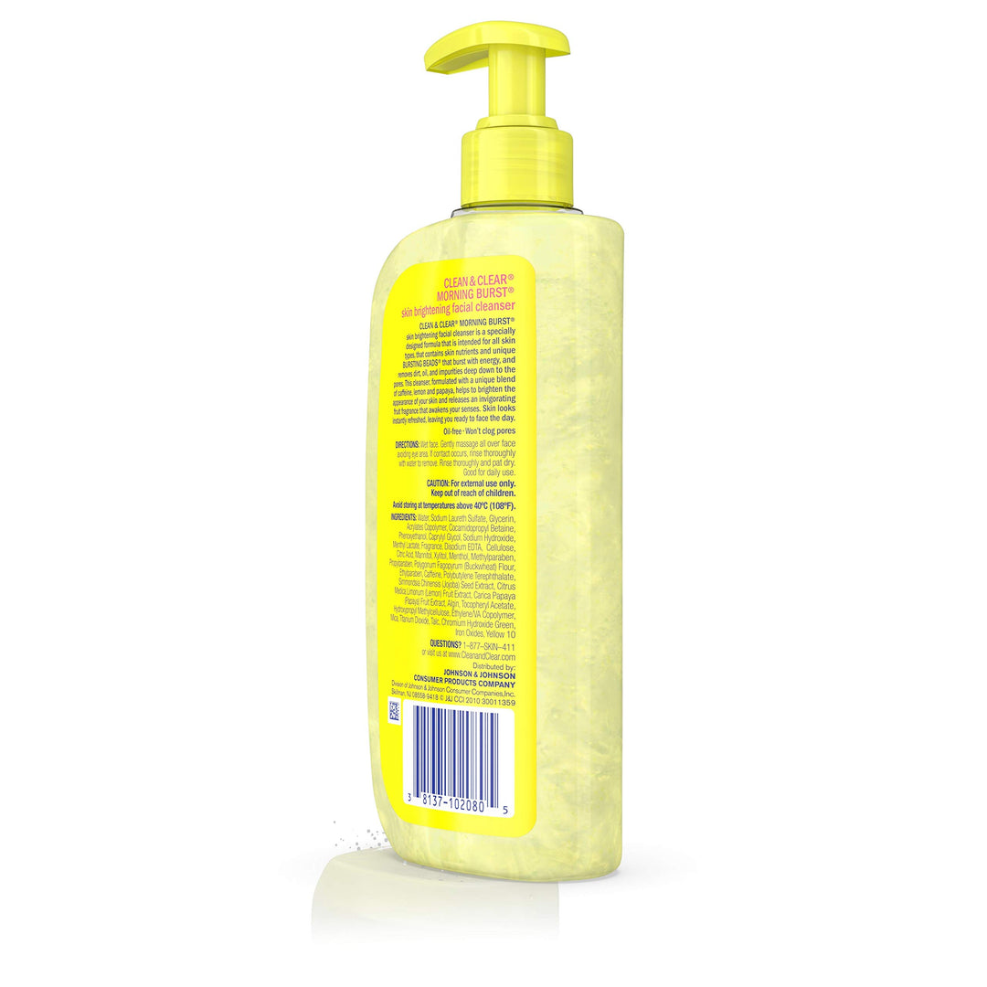 Clean &amp; Clear Morning Burst Skin Brightening Facial Cleanser with Caffeine, Lemon &amp; Papaya, Gentle Daily Citrus Face Wash for All Skin Types, Oil-Free &amp; Non-Comedogenic, 8 fl. oz