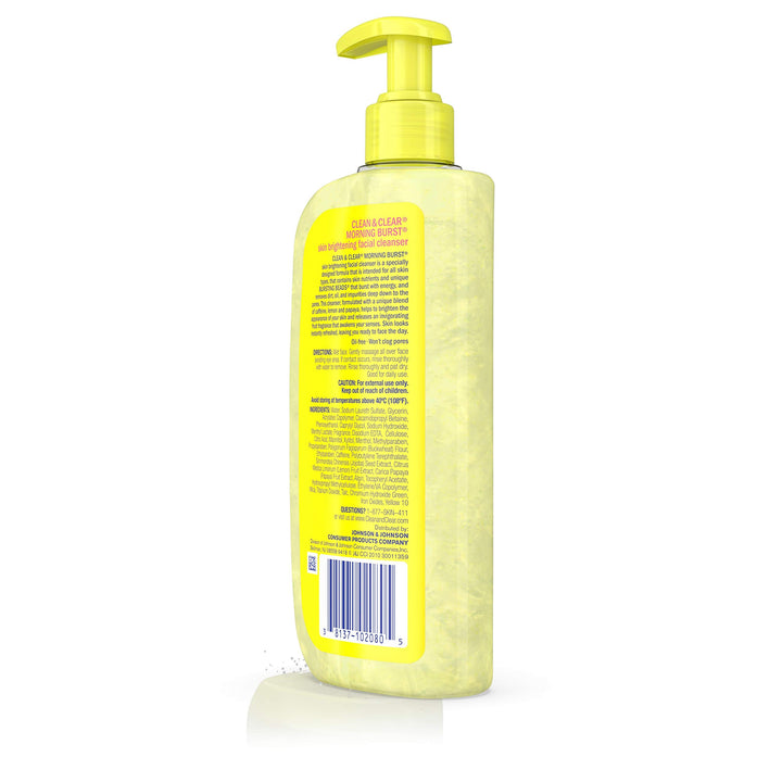 Clean &amp; Clear Morning Burst Skin Brightening Facial Cleanser with Caffeine, Lemon &amp; Papaya, Gentle Daily Citrus Face Wash for All Skin Types, Oil-Free &amp; Non-Comedogenic, 8 fl. oz