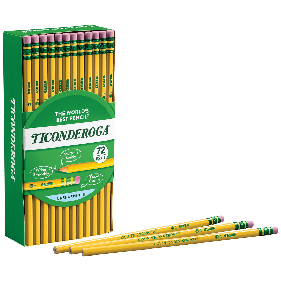 Ticonderoga Wood-Cased Pencils, Unsharpened, 2 HB Soft,