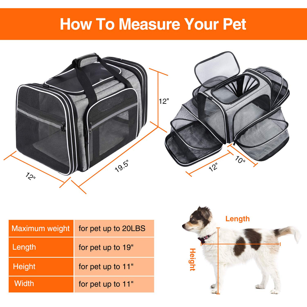 TSA Airline Approved Soft Sided Pet Carrier Top Loading 4 Side Expandable Large Travel Cats Carrier Collapsible with 3 Removable Washable Pads and 3 Pockets for Cats Kitten and Small Dogs