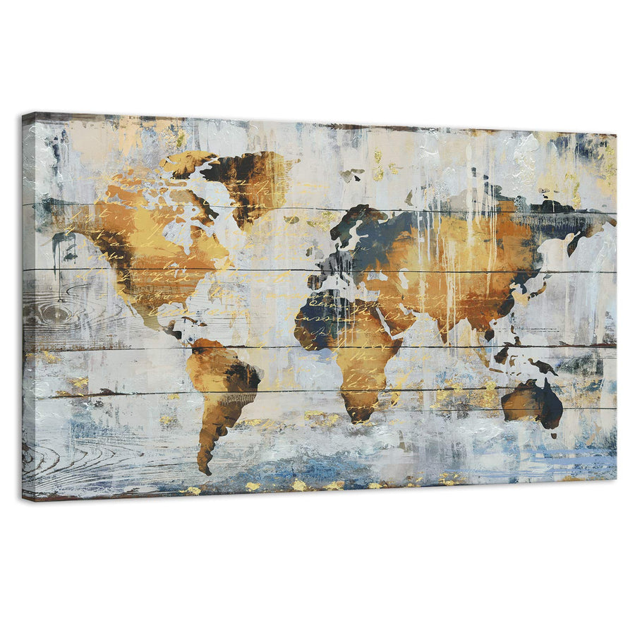 Abstract Art - Large Vintage World Map - Gold Foil Canvas Prints Large Framed Wall Art Wall Paintings for Living Room Office Wall Decor (32 x 48 inch, World Map Framed)