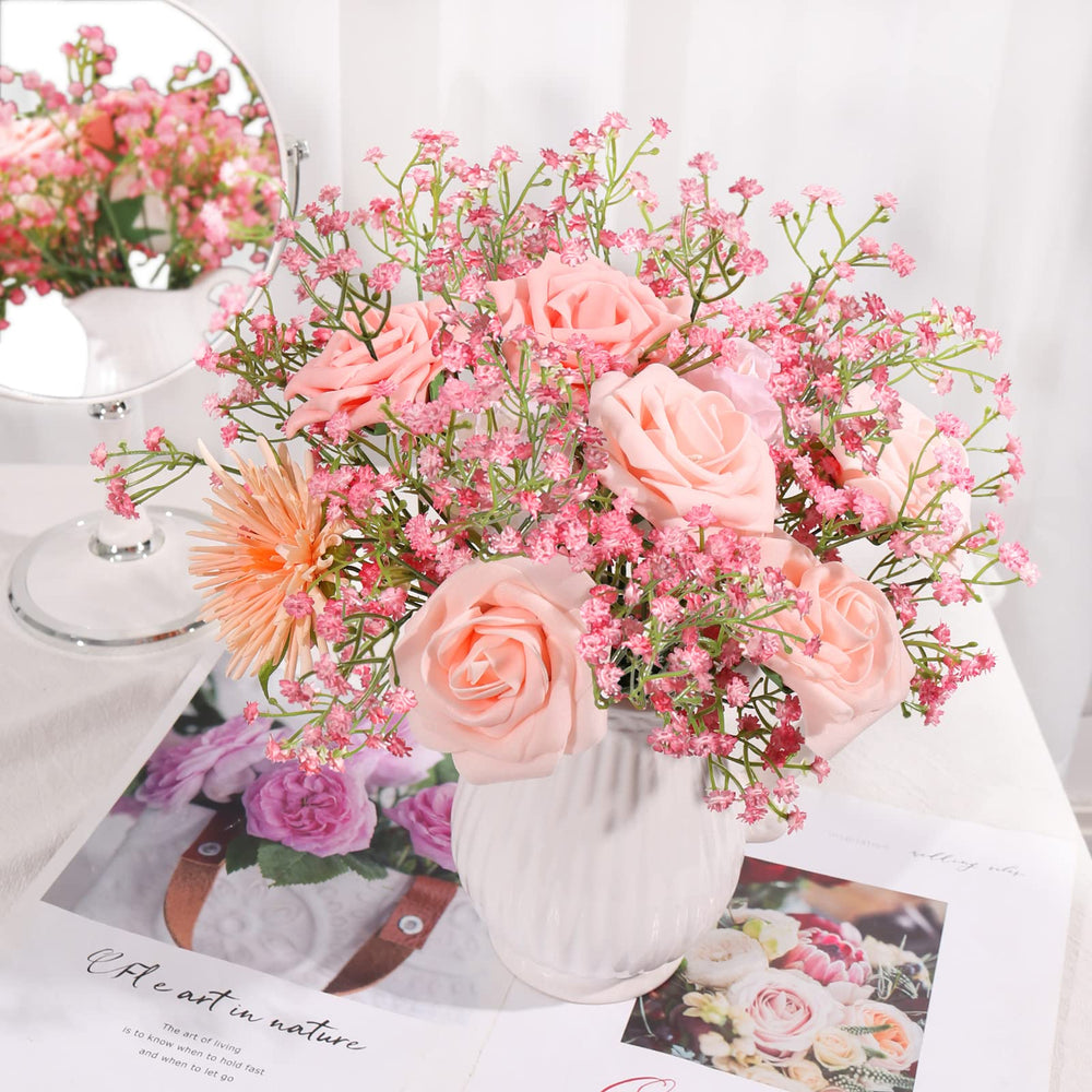 15 PCS Babys Breath Artificial Flowers Fake Babys Breath Flowers Artificial Bulk Pink Gypsophila Bouquets Real Touch Faux Flowers for Wedding Floral Arrangement Party Home Decoration