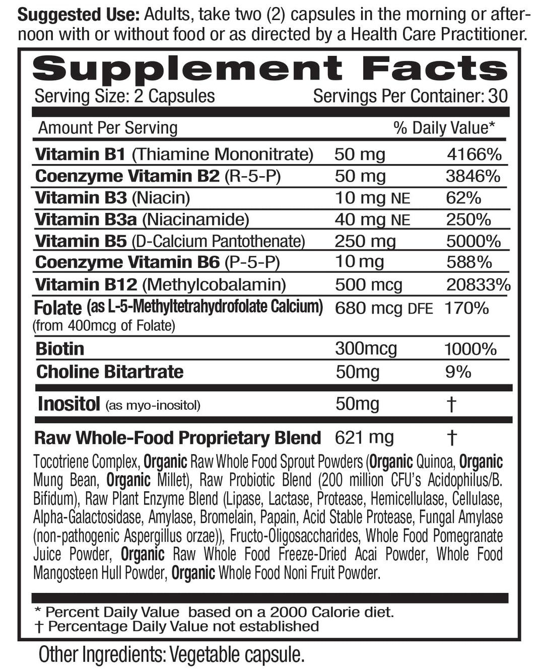 B-Healthy - Vegan Vitamin B Complex - Includes Methylated Folic Acid &amp; Full Spectrum B Vitamins - Supports Immune, Brain &amp; Heart Health* - 60 Vegetable Capsules