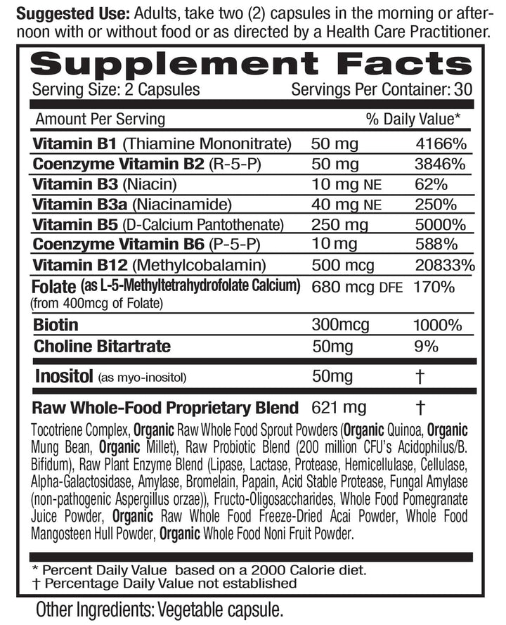 B-Healthy - Vegan Vitamin B Complex - Includes Methylated Folic Acid &amp; Full Spectrum B Vitamins - Supports Immune, Brain &amp; Heart Health* - 60 Vegetable Capsules