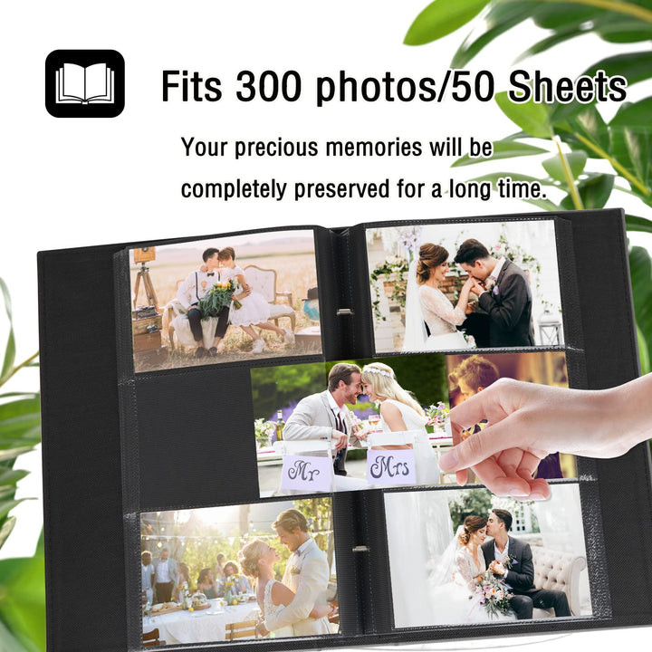 Photo Album 4x6 300 Photos, Extra Large Capacity Leather Cover Wedding Family Photo Albums Holds 300 Horizontal 4x6 Photos(Grey)