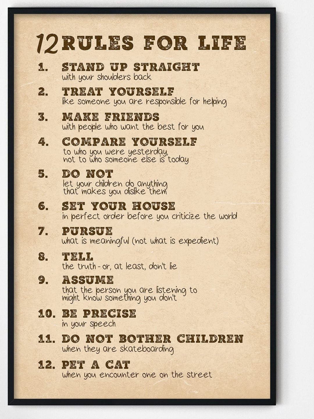 Picofyou 12 Rules for Life Motivational Poster - Jordan Peterson Inspirational Wall Art for Bedroom, Office, Home, Gym Decor Print - 16x24 Inch Unframed, 16 x 24 Inch