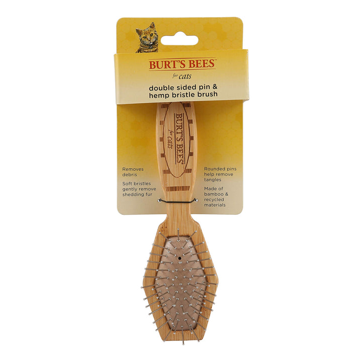Burt&#39;s Bees for Pets Double Sided Pin &amp; Bristle Brush | Removes Loose Fur &amp; Prevents Matting | Ideal for Daily Cat Grooming