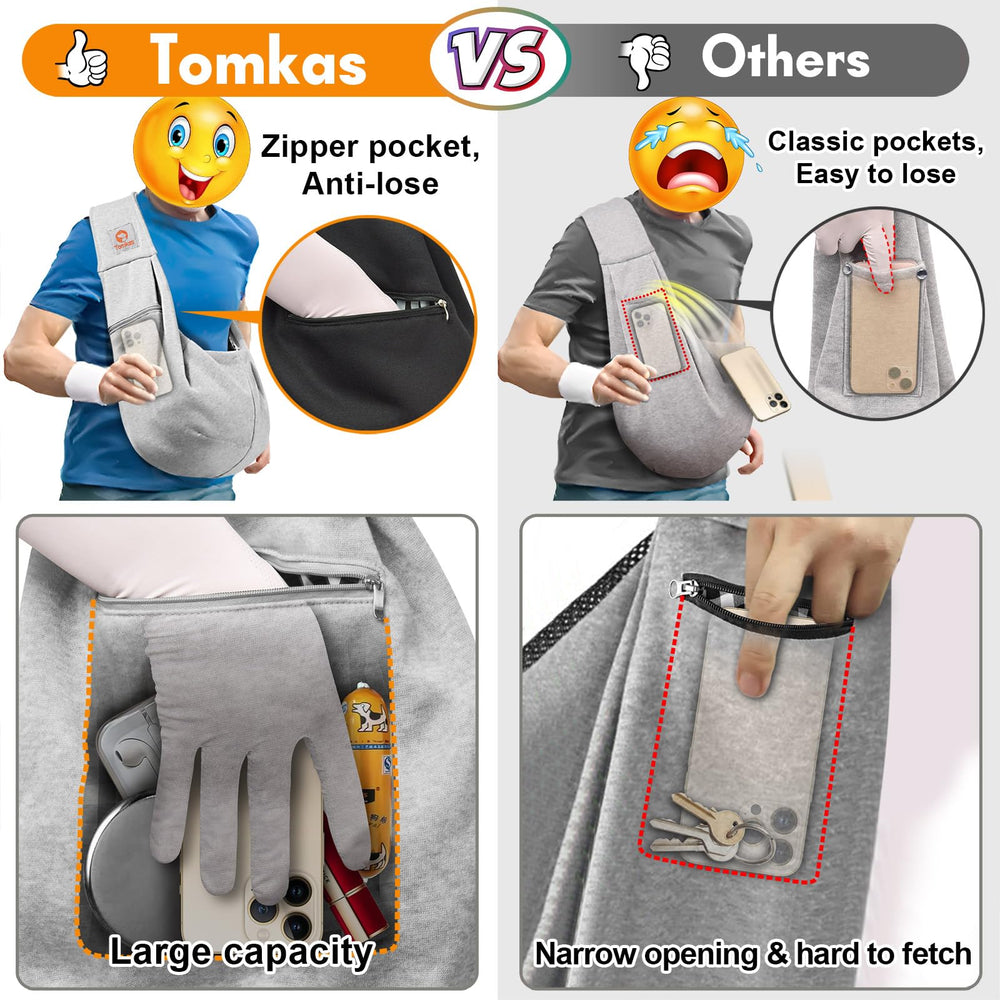 Tomkas Small Dog Sling Carrier - Zipper Pocket & Adjustable Strap & Zip Pocket - for 3-10 lbs Pets(Grey)