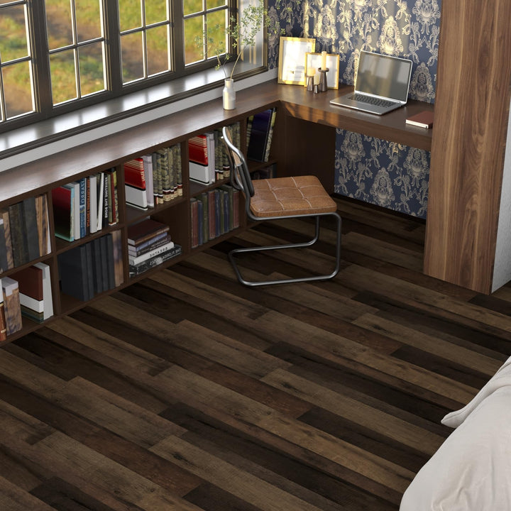 Peel and Stick Vinyl Flooring Roll 24x 196 inch Self Adhesive Vinyl Floor Tiles Wood Plank Look Flooring, Waterproof Wear-Resistant for Living Room Bedroom Kitchen RV, Brown Wood, 32.3 Sq.Ft