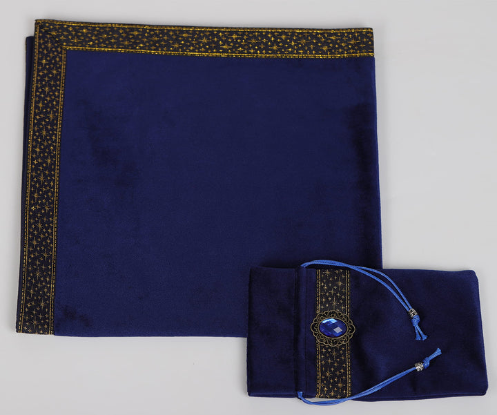 Altar Tarot Table Cloth - 25.6 x 25.6 Inch - Divination Wicca Velvet with Tarot Cards Bag Pouch (Blue)