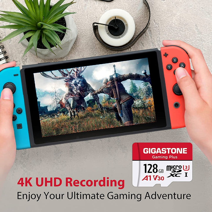 [] 128GB Micro SD Card, Gaming Plus, MicroSDXC Memory Card for Nintendo-Switch, Wyze, GoPro, Dash Cam, Security Camera, 4K Video Recording, UHS-I A1 U3 V30 C10, up to 100MB/s, with Adapter
