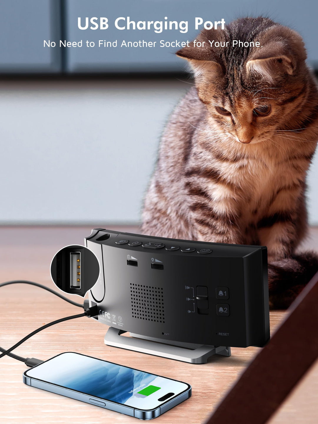 Projection Alarm Clock,FM Clock Radio with 0-100% Dimme
