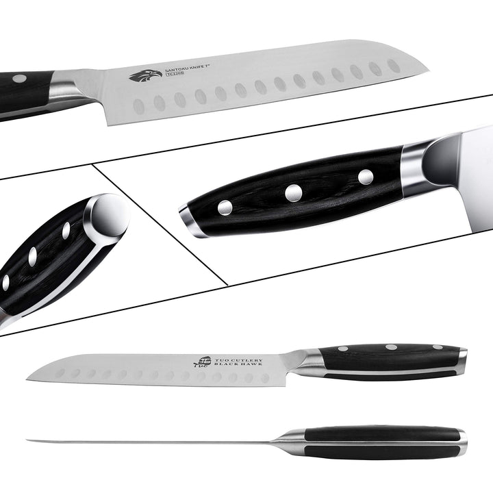 Santoku Knife-7 inch Santoku Chef Knife Kitchen Knives Ultra Sharp Asian Knife Japanese Chefs Knives - German HC Steel - Full Tang Pakkawood Handle - BLACK HAWK SERIES with Gift Box