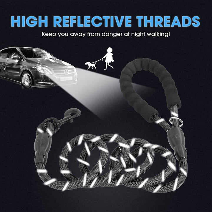 2/4/5/6 FT Dog Leash with Comfortable Padded Handle and Highly Reflective Threads for Small Medium and Large Dogs (6FT-1/2&#39;&#39;, Black)