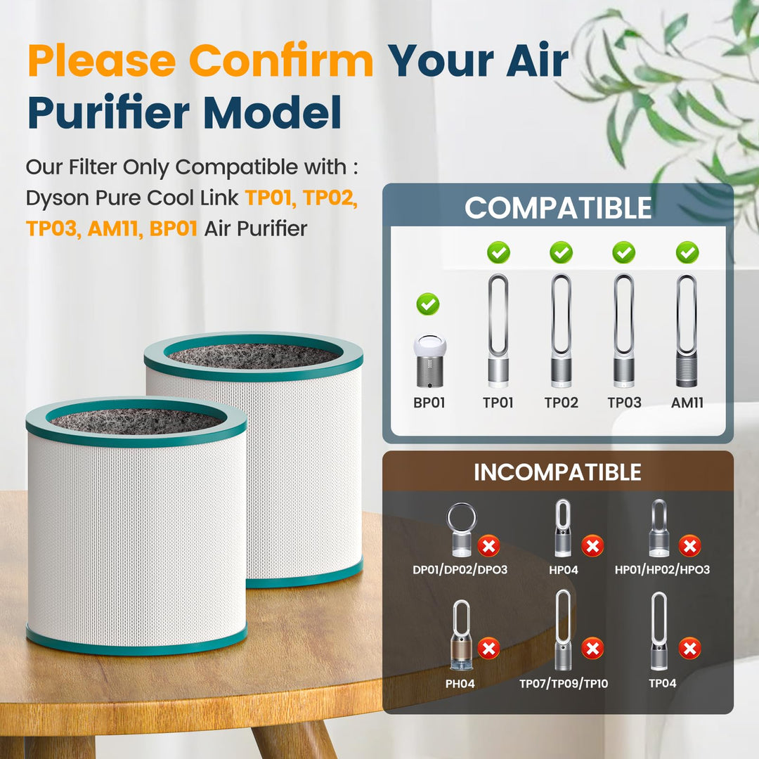 2 Pack TP02, TP03 Air Purifier Filter for Dyson Tower Purifier Pure Cool Link TP02, TP03, Compare to Part 968126-03