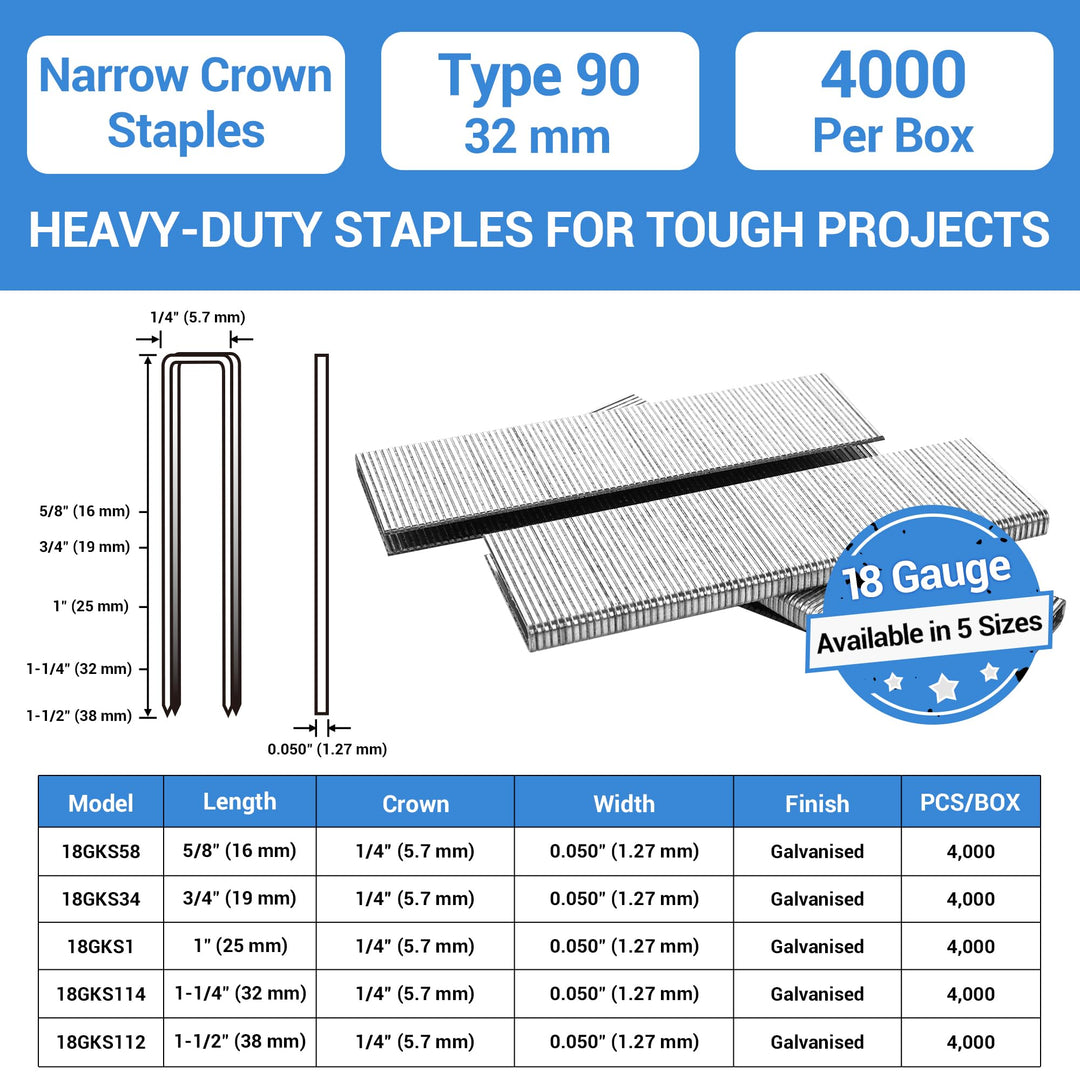 meite 18 Gauge 1/4-Inch Narrow Crown Staples, 1-1/4-Inc
