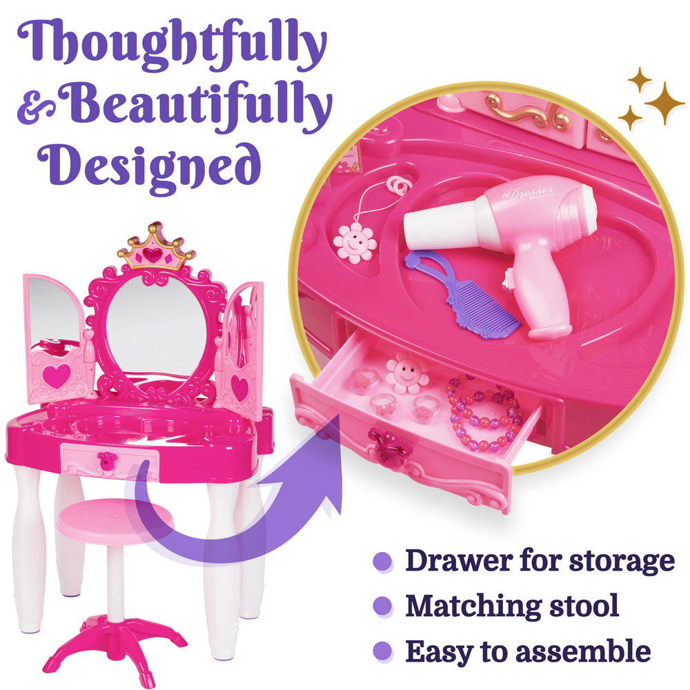PREXTEX Kids Makeup Table with Mirror and Chair, Prince