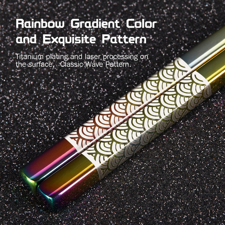 Metal Chopsticks Reusable 2 Pairs Titanium Plated Stainless Steel18/8 Chopsticks with Holder, Dishwasher Safe Lightweight Japanese Style Chopsticks Gift Set(Rainbow Gradient)