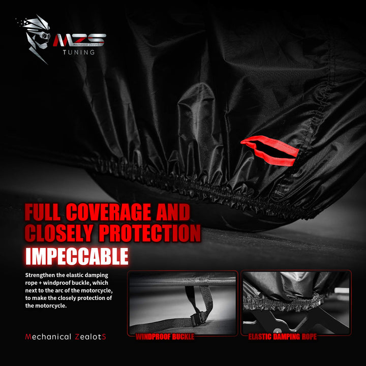 Motorcycle Cover - All Season Weather Outdoor Waterproof Protection fits up to 104 inch XXL Compatible Touring Bikes Choppers Cruiser - Night Reflective Tear Scratch Wind Proof Lock Holes