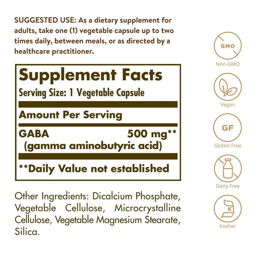 Solgar GABA 500 mg, 100 Vegetable Capsules - Relaxation