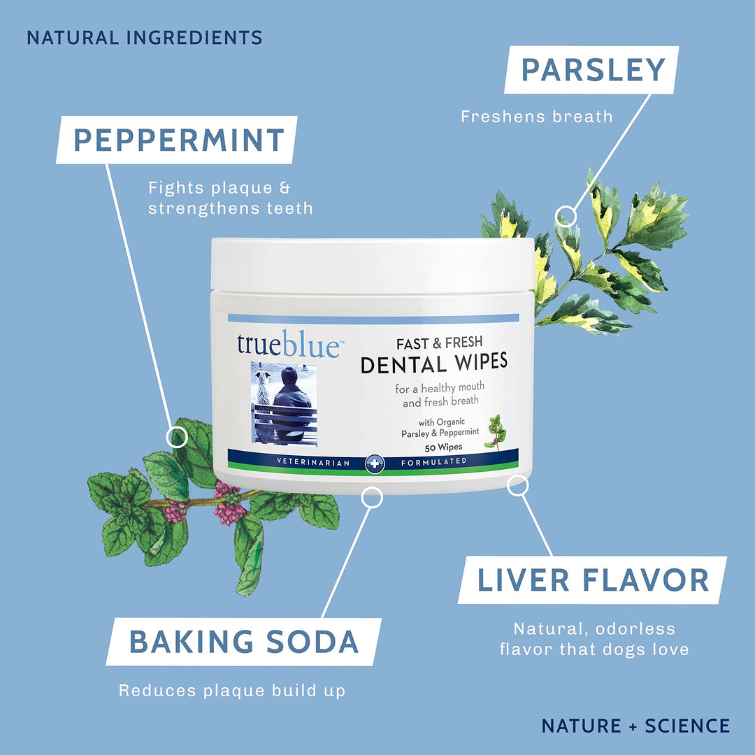 Parsley &amp; Peppermint Fast and Fresh Dog Dental Wipes – Pre-Moistened Teeth Cleaning Pads - Non-Toxic, All-Natural Tooth Cleansing– 50 Count
