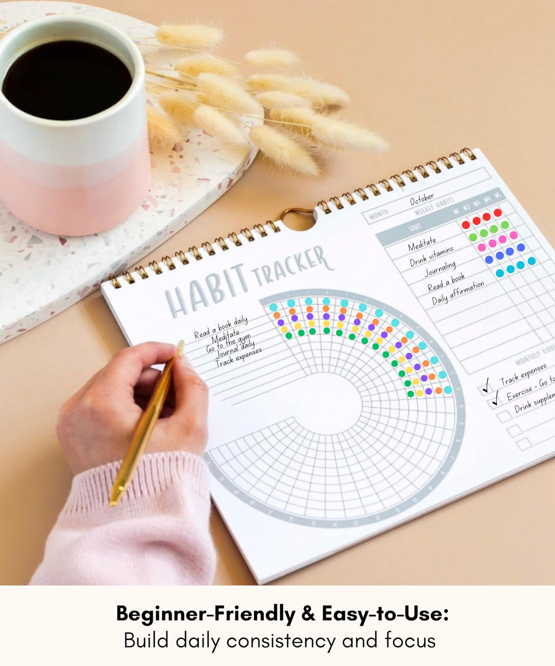 Habit Tracker Calendar - Inspirational Habit Journal with Spiral Binding - Daily Habit Tracker Journal and Goal Board - Motivational Goal Journal - Great Tool For Productivity And Workout