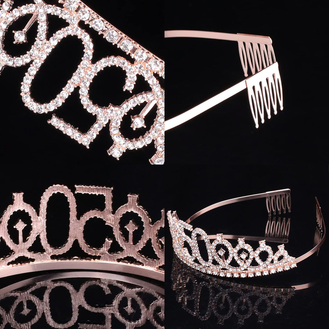 50th Birthday Crown + 50 &amp; Fabulous Birthday Sash + Pearl Pin Set, 50th Birthday Gifts for Women Friends 50th Birthday Decorations Women
