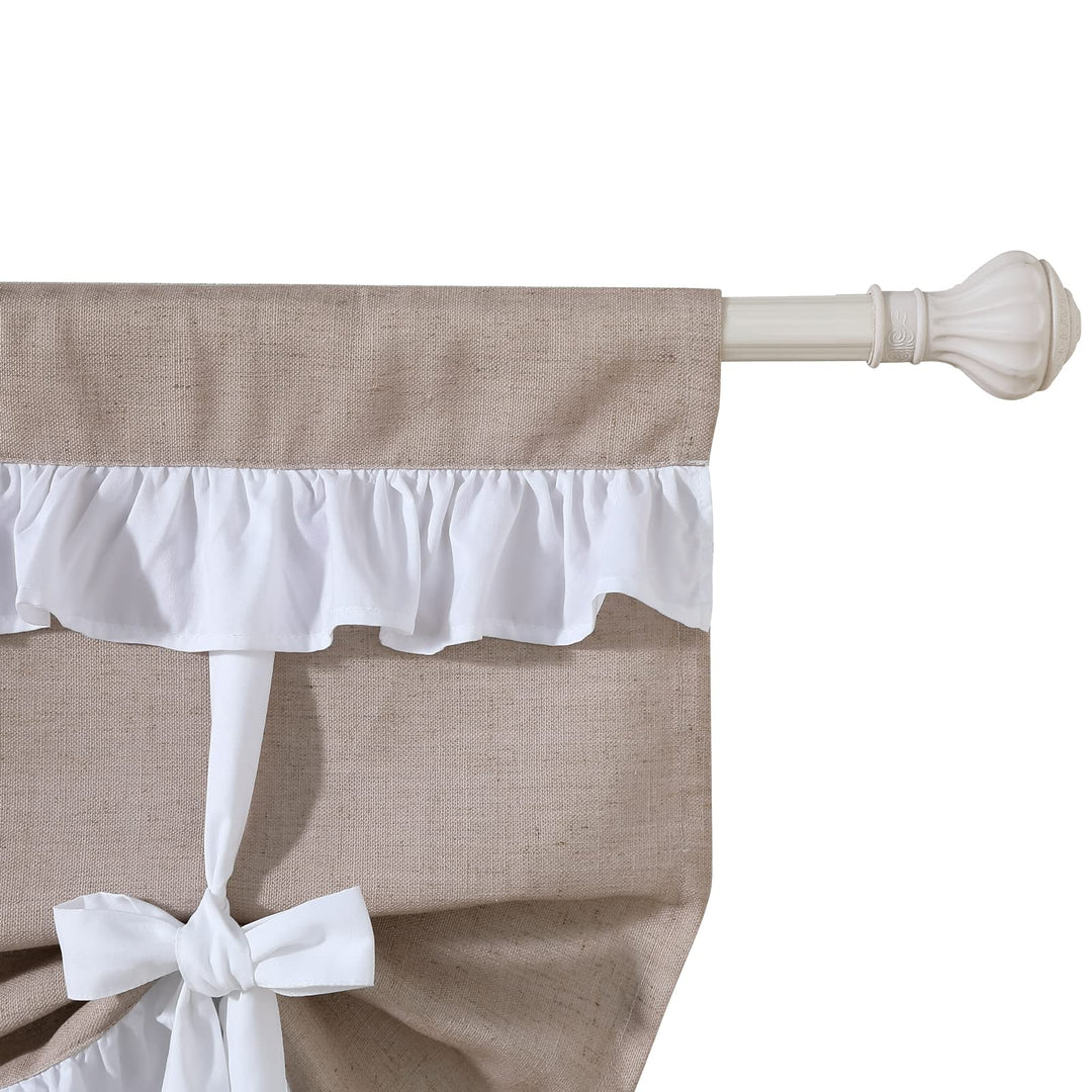 Modern Farmhouse Tie Up Valances for Windows 21’’L x 34’’W, French Country Ruffle Linen Burlap Small Kitchen Bathroom Curtain Valance Adjustable Tie Up Balloon Roman Window Shades, Khaki